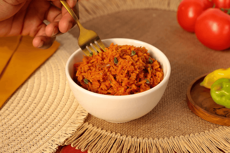 Jolloff Rice + Beef Kebabs With Peanut Sauce